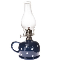 Dekoracyjna szklana lampa naftowa granatowa w kropki lampion