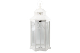 Biały lampion stojący drewniany świeca latarnia na taras 83 cm