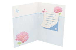 Kartka okazjonalna karnet z błękitną kopertą życzenia kwiaty